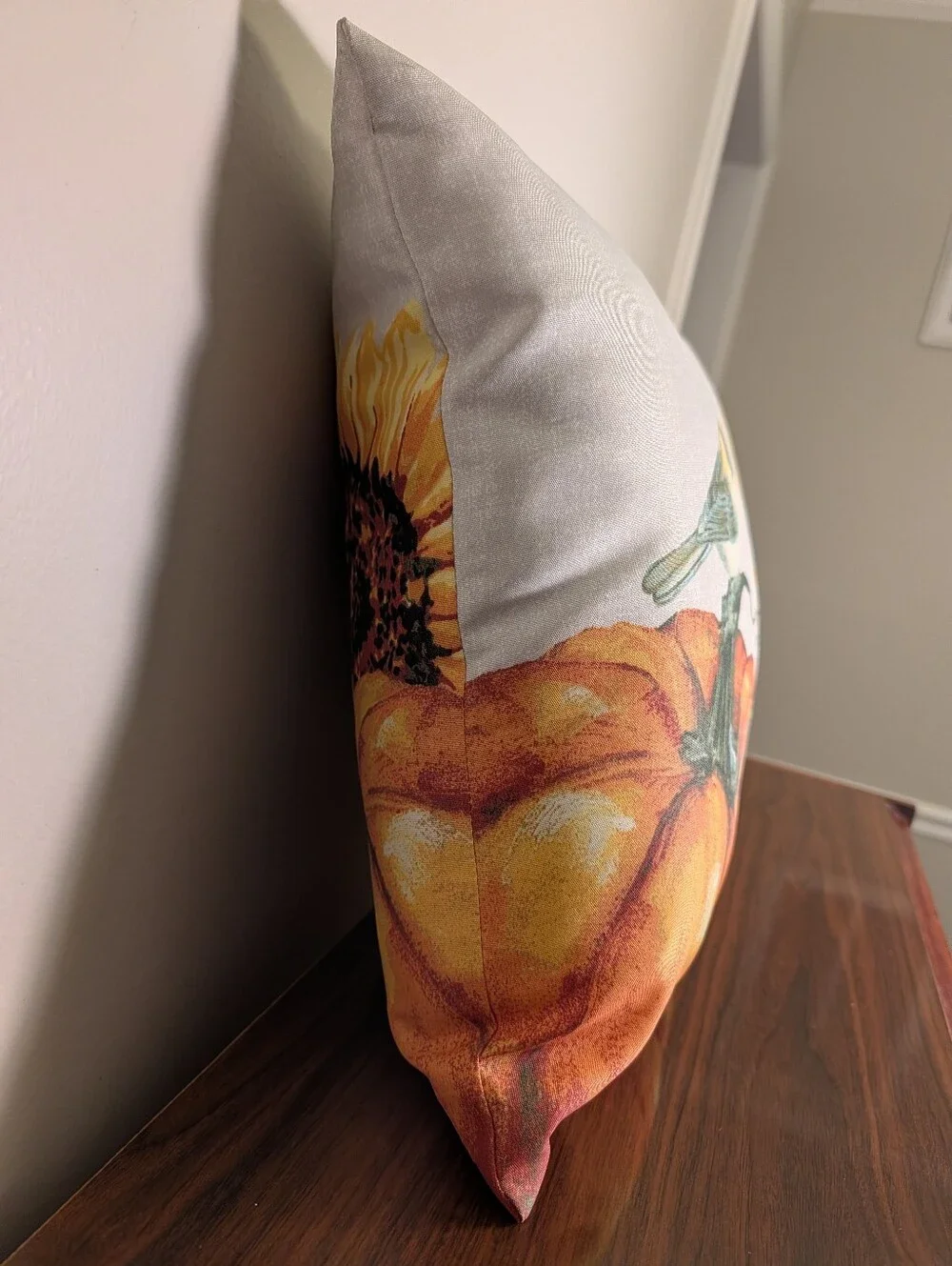 Fall Decorative Pillow with Pumpkin, Sunflower & Bird